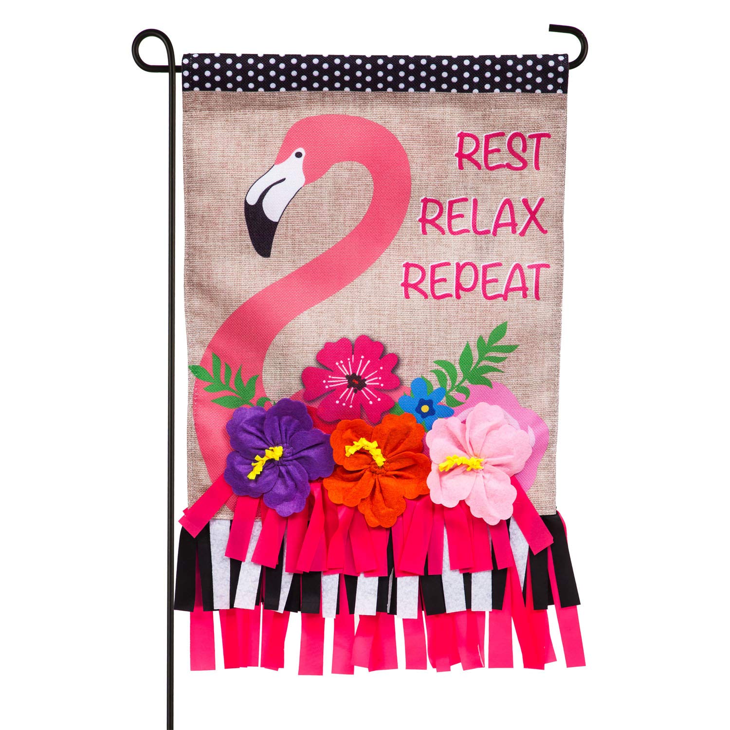 Fringe Flamingo Garden Flag 2 Sided