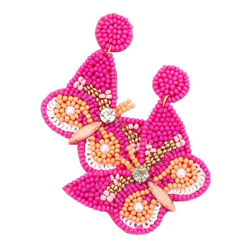 Felt Back Butterfly Beaded Dangle Earrings