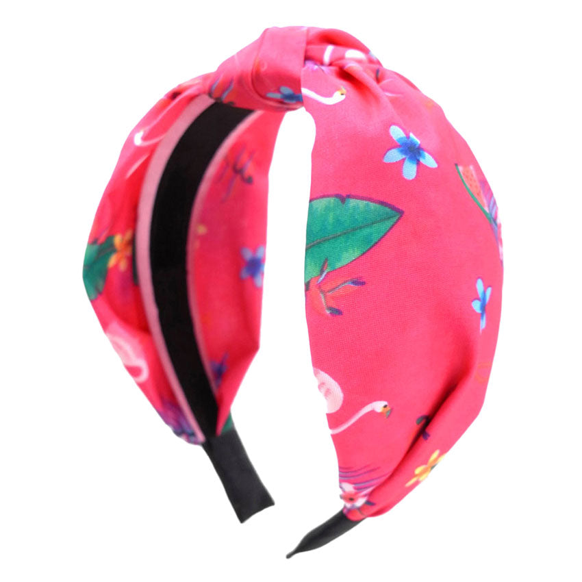 Flamingo Tropical Leaf Printed Burnout Knot Headband