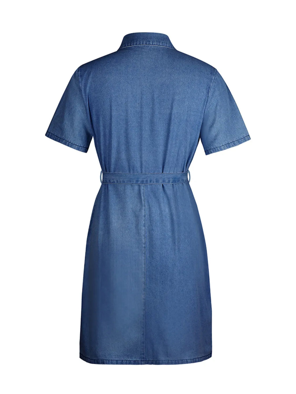 Full Size Zip Front Short Sleeve Denim Dress Plus Size.
