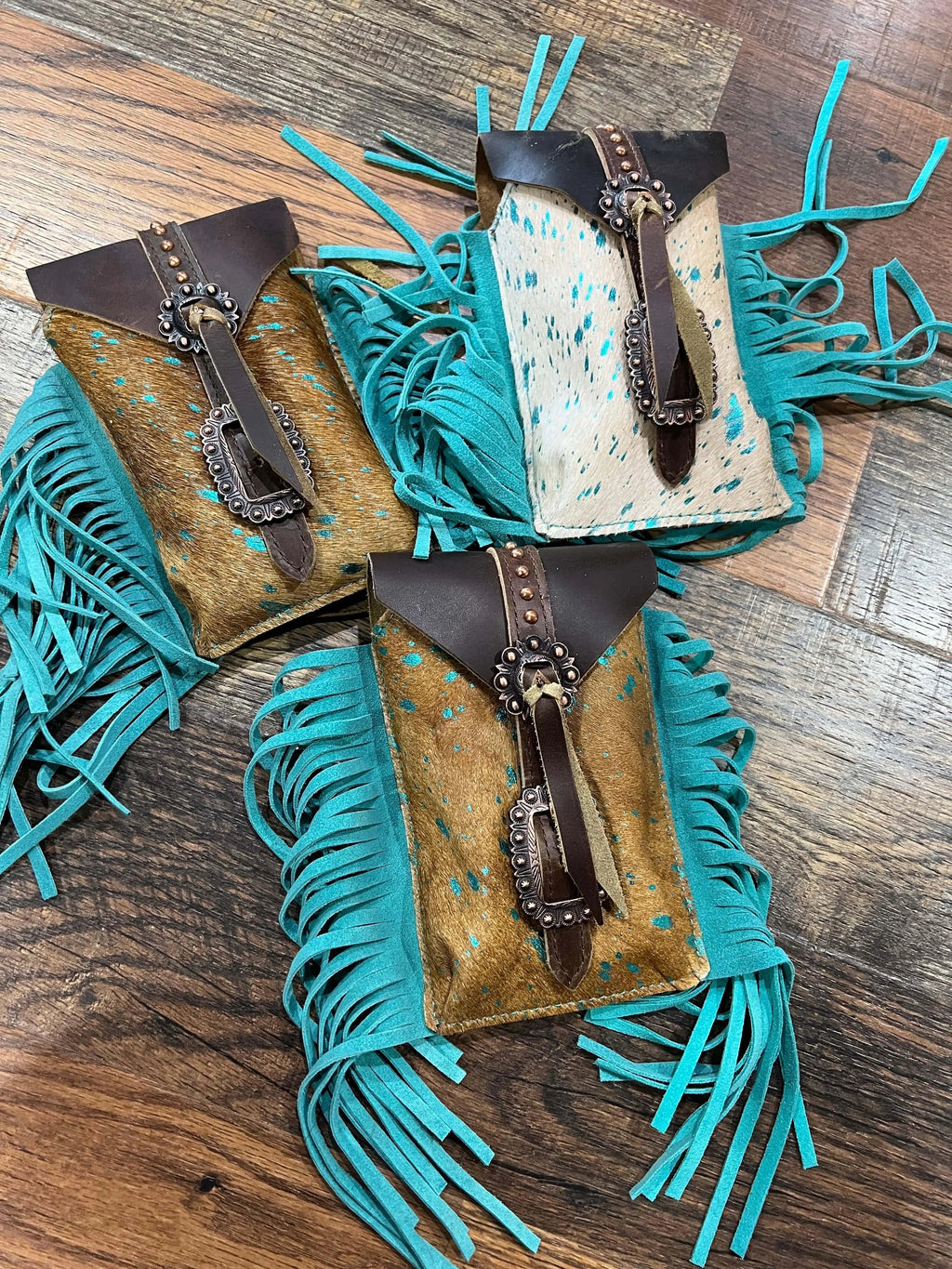 Teal Acid Wash Cowhide Rear Cinch Bag