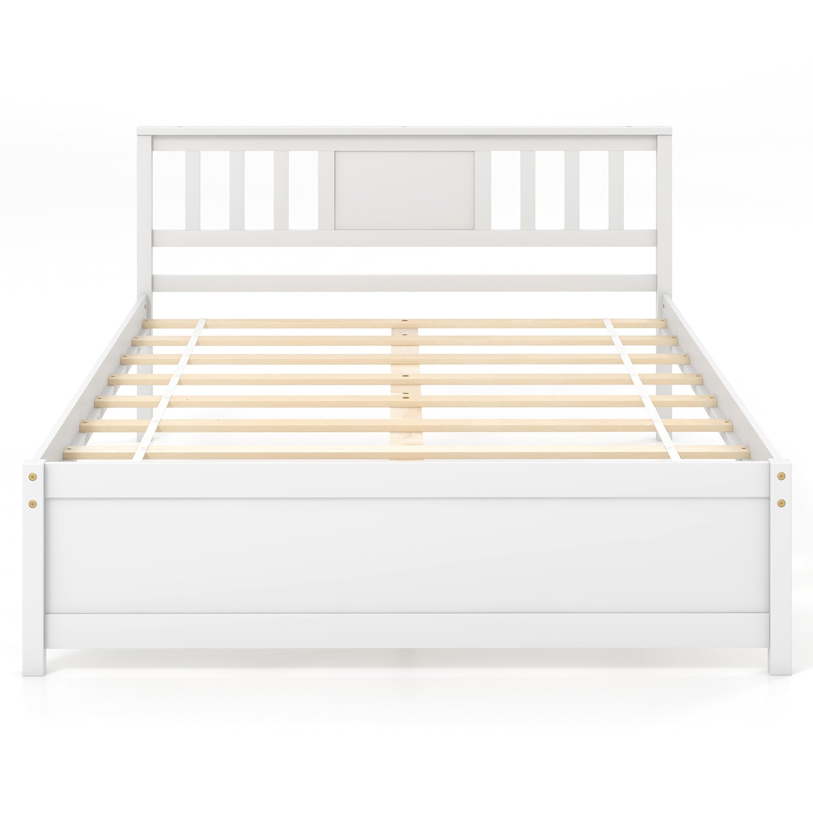 Wooden Platform Bed with Headboard and Wood Slat Support White