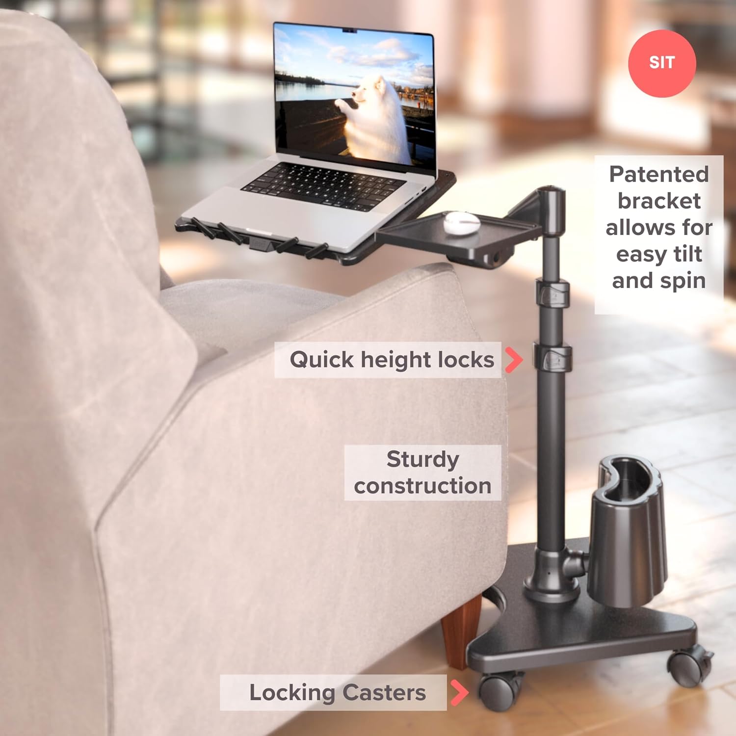 G2 Deluxe Adjustable Laptop Stand – Rolling Computer Desk & Ergonomic Table for Bed, Sofa, or Office – Portable Mobile Workstation with Tilt – Fits Devices up to 16″ - Charcoal & Black