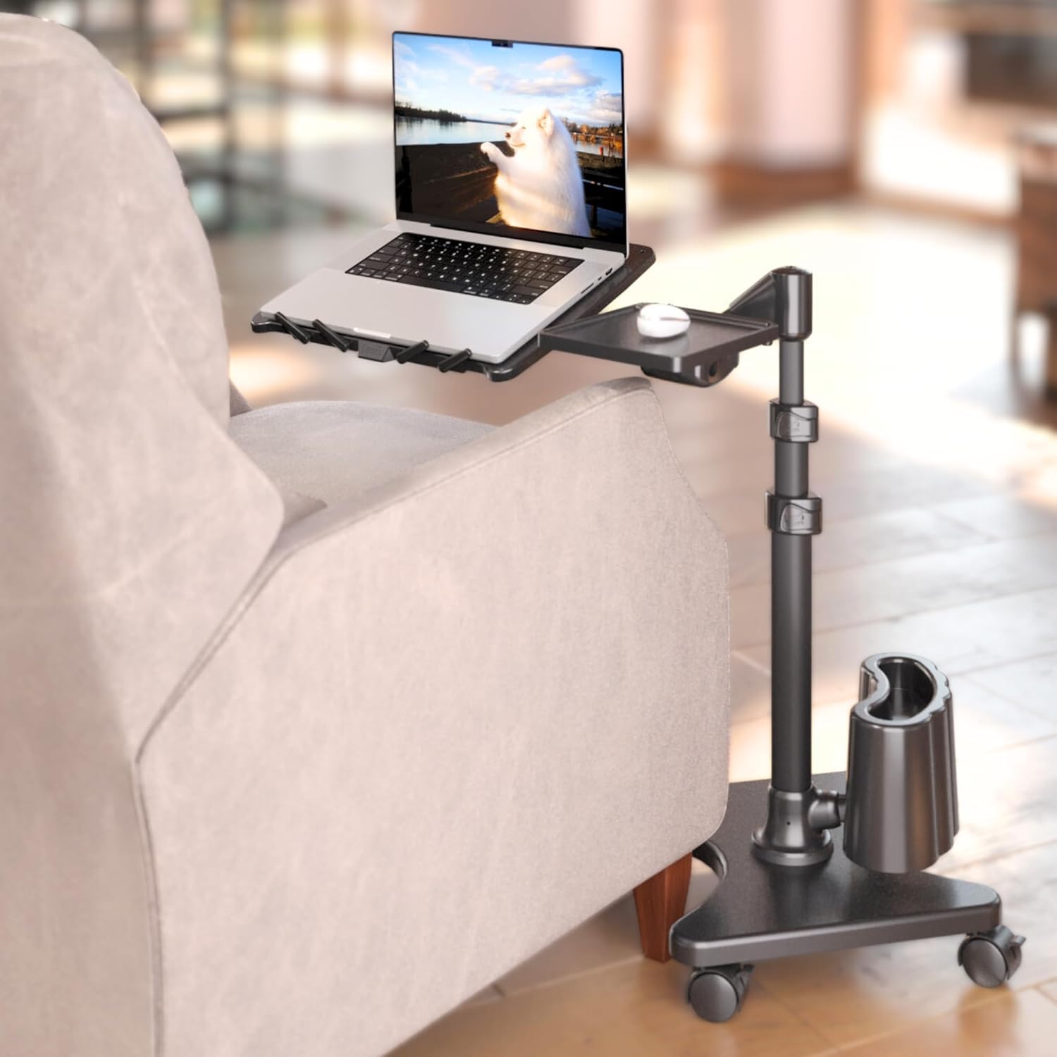 G2 Deluxe Adjustable Laptop Stand – Rolling Computer Desk & Ergonomic Table for Bed, Sofa, or Office – Portable Mobile Workstation with Tilt – Fits Devices up to 16″ - Charcoal & Black