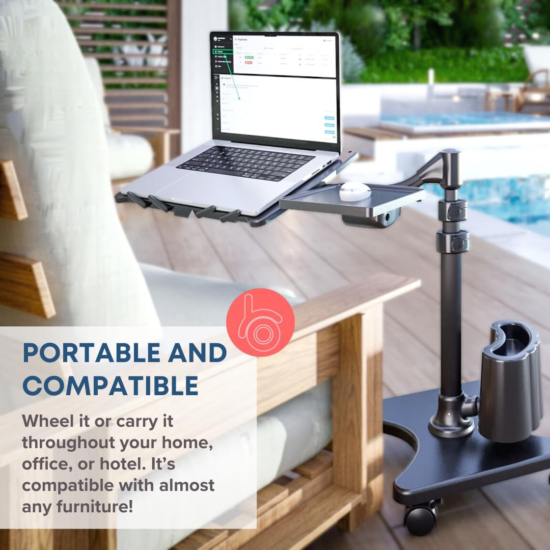 G2 Deluxe Adjustable Laptop Stand – Rolling Computer Desk & Ergonomic Table for Bed, Sofa, or Office – Portable Mobile Workstation with Tilt – Fits Devices up to 16″ - Charcoal & Black