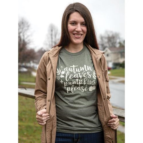 Autumn Leaves + Pumpkins Please T-Shirt Small