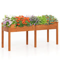 Fir Wood Outdoor Raised Garden Bed with Divider Panel and Drainage Holes-Natural