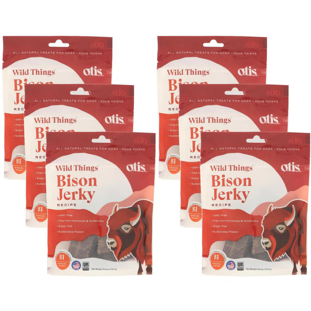 O.t.i.s. Wild Things Bison Jerky Dog Treats, 6-Pack, 4 oz Each