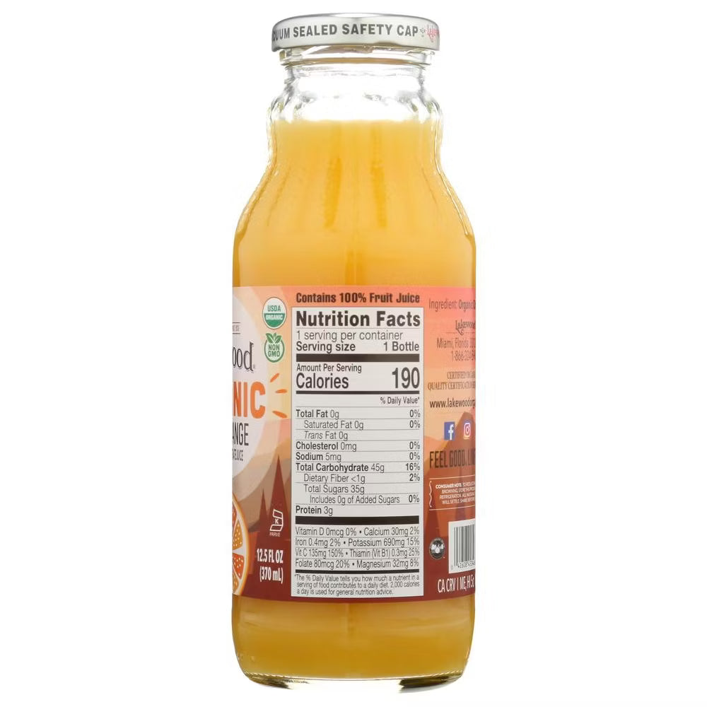 Lakewood Pure Orange Juice, 12.5 fl oz, Pack of 12, Organic