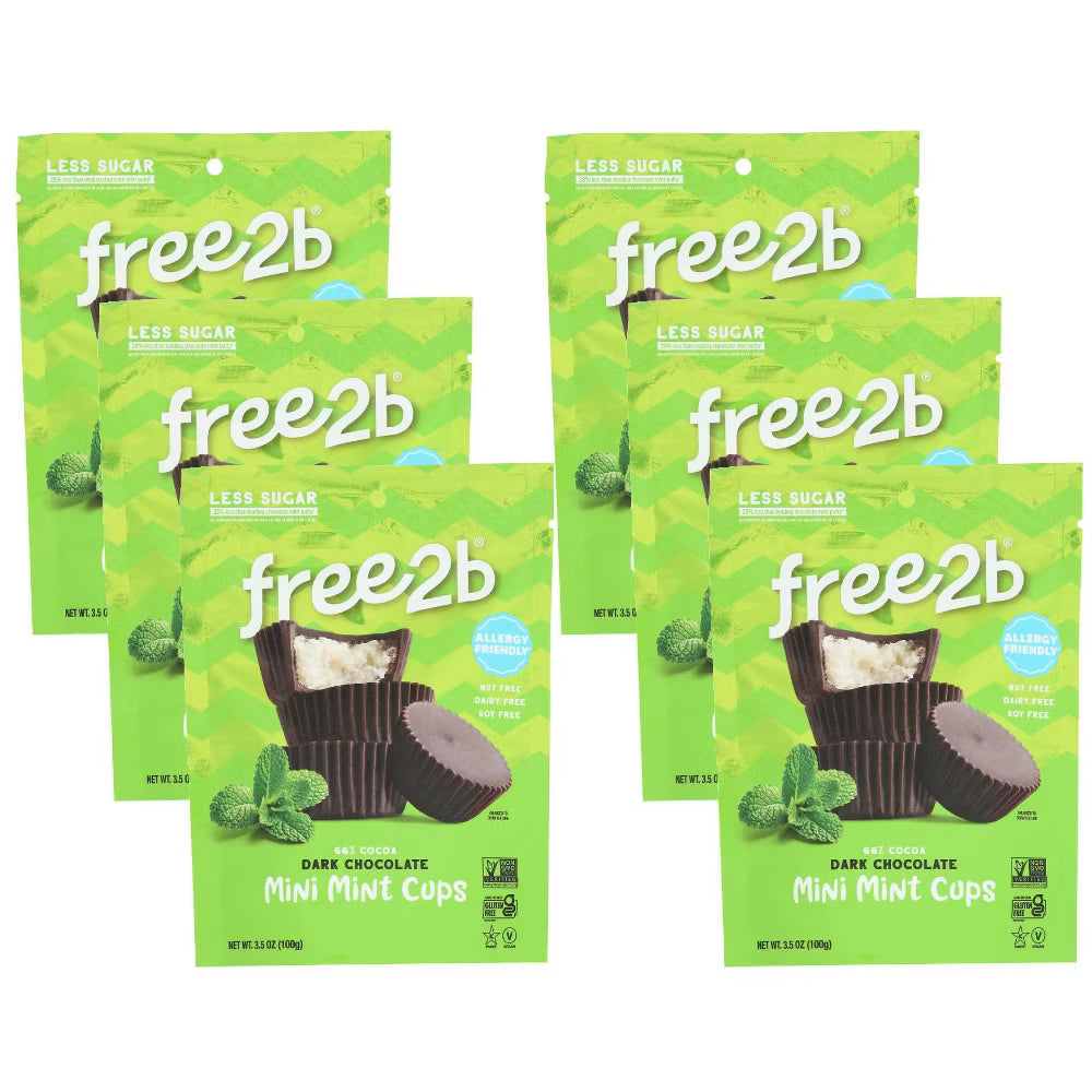 Free 2 B Dark Chocolate Mint Cups Mini, Case of 6, 3.5 Oz Packs