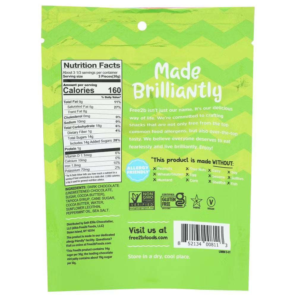 Free 2 B Dark Chocolate Mint Cups Mini, Case of 6, 3.5 Oz Packs
