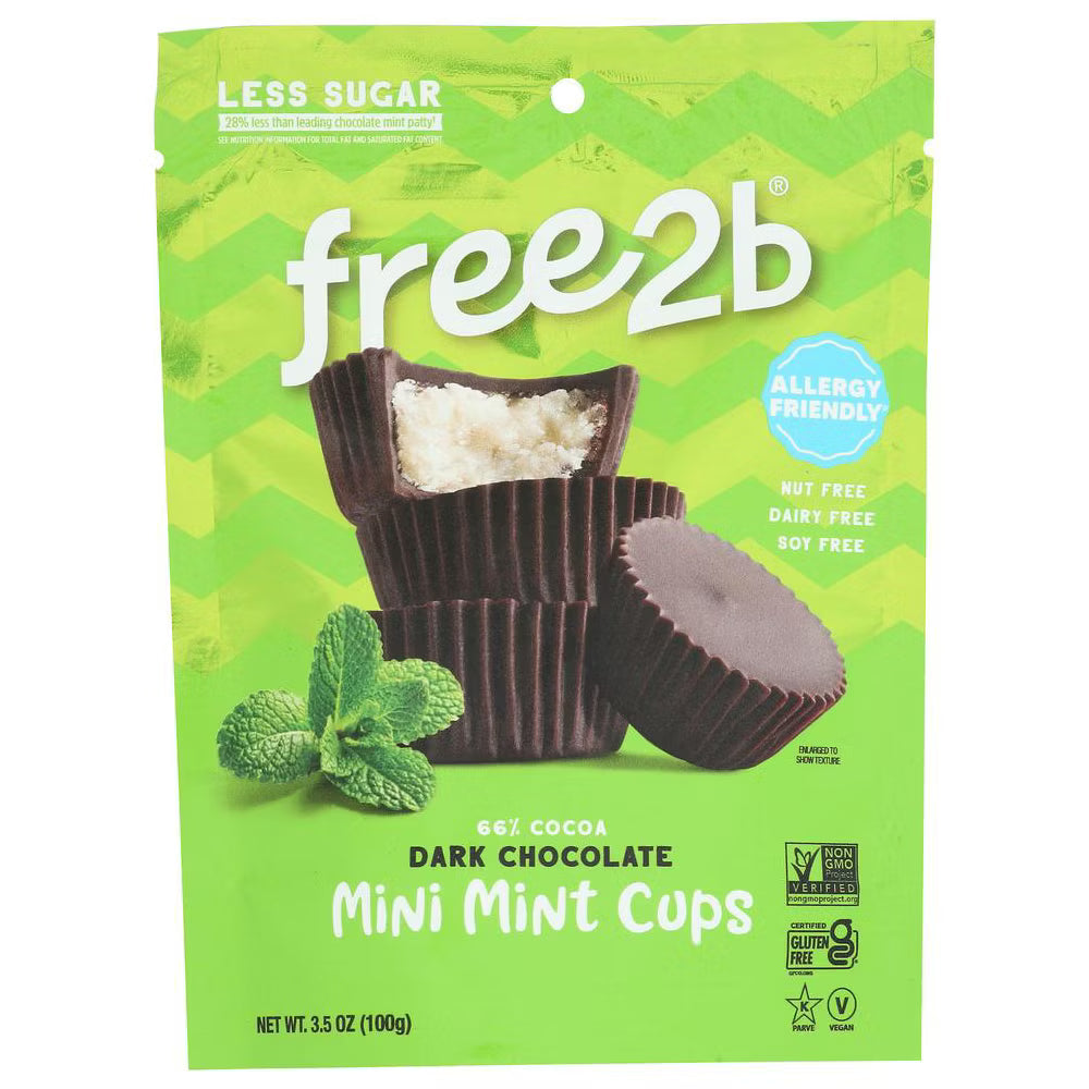 Free 2 B Dark Chocolate Mint Cups Mini, Case of 6, 3.5 Oz Packs