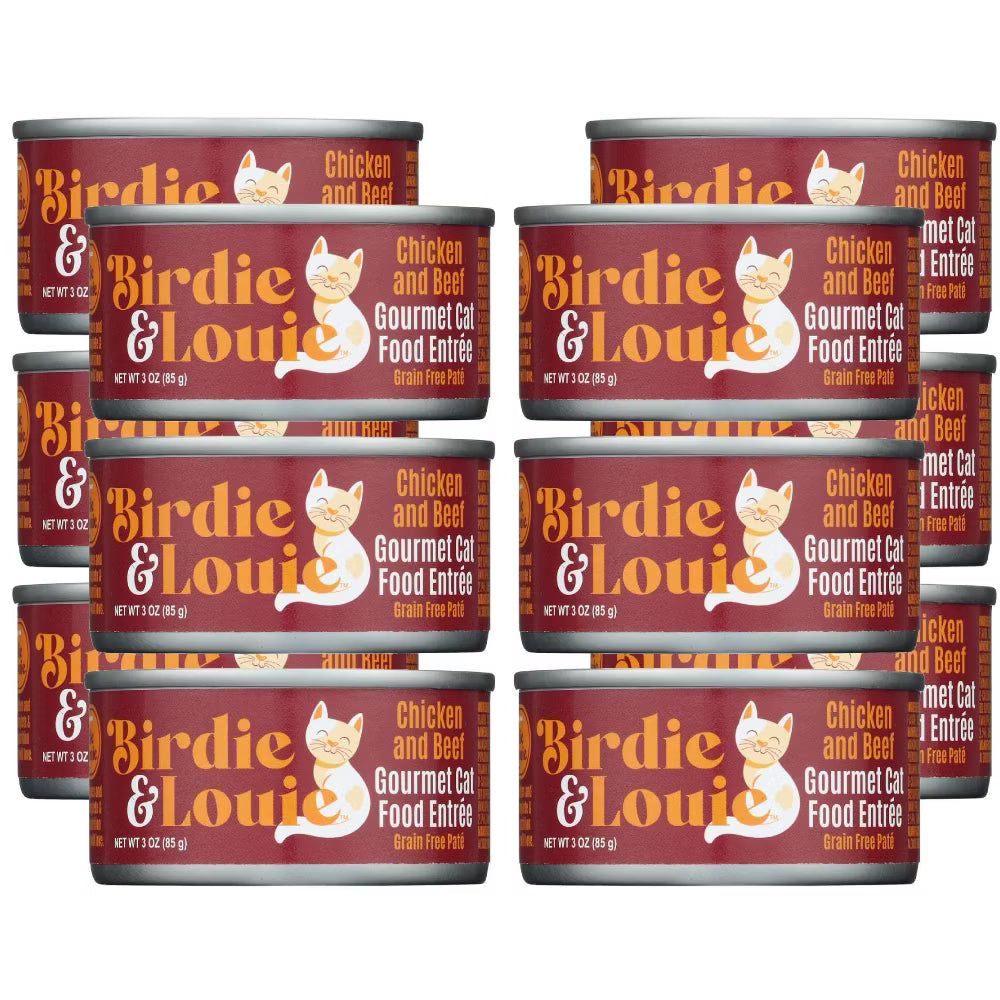 Birdie & Louie Cat Food, Chicken & Beef, 3 oz (Pack of 12) - Premium cat food.