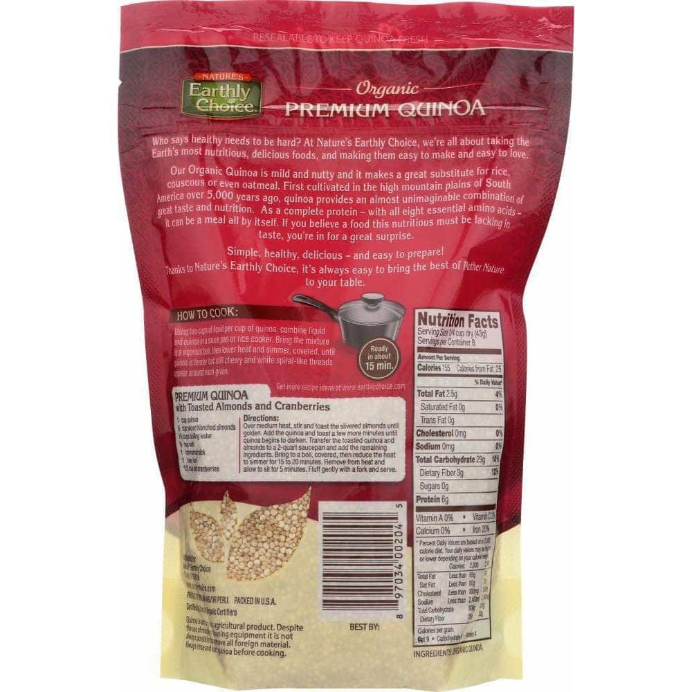 Nature's Earthly Choice Organic Quinoa - Premium White Quinoa (Case of 6, 12 Oz. Each)