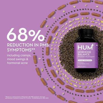 HUM Nutrition Hormone Balance for PMS Relief & Mood Support Vegan Capsules 60ct - New