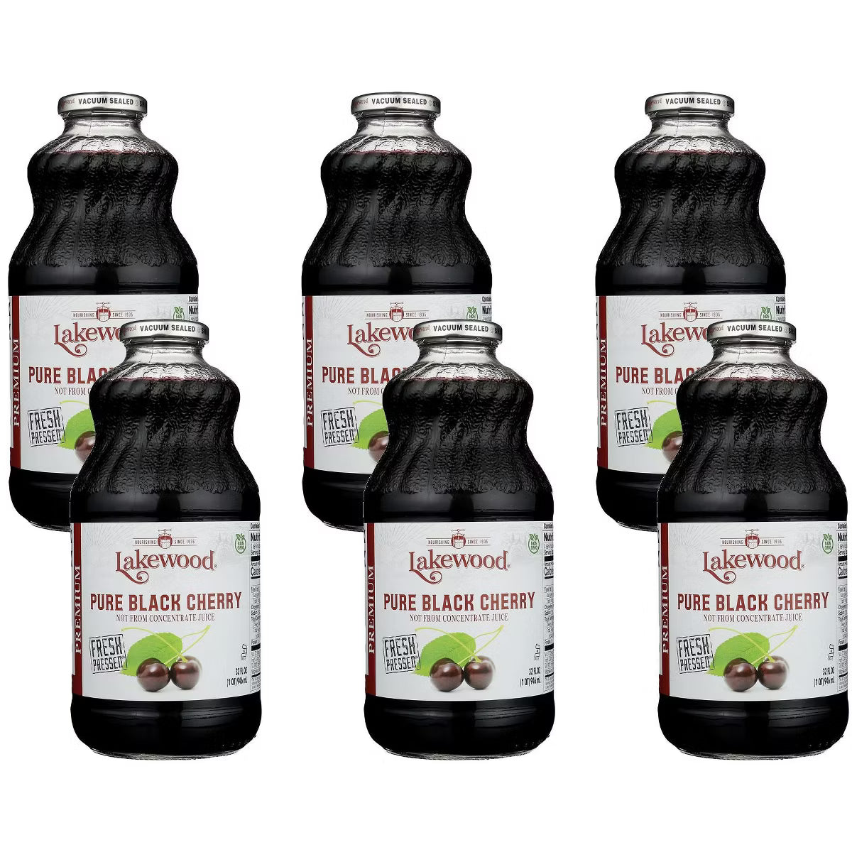 Lakewood Pure Black Cherry Juice - 32 Fl Oz - Pack of 6 - Antioxidant Rich