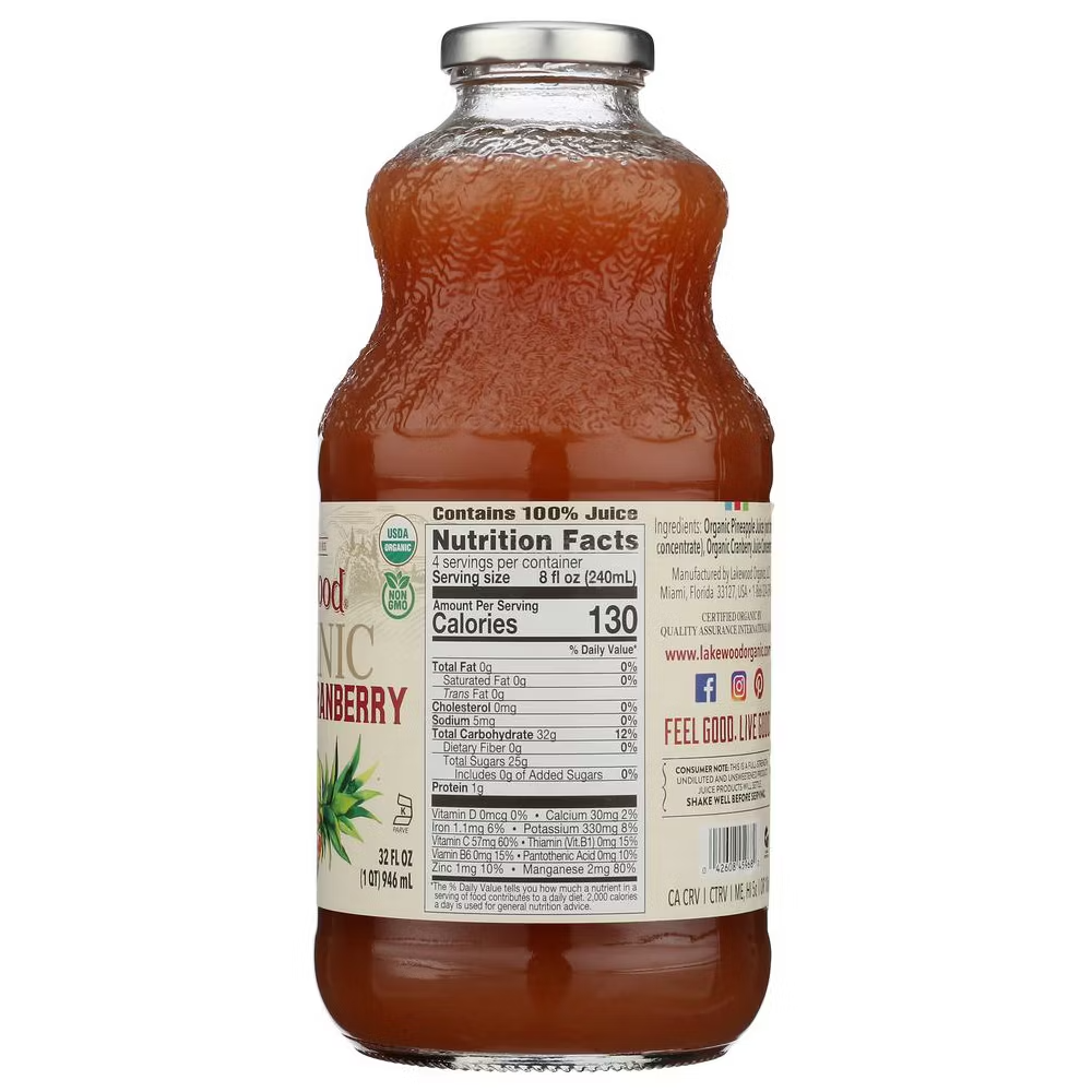 Lakewood Juice Organic Pineapple Cranberry, 6-32 fl oz