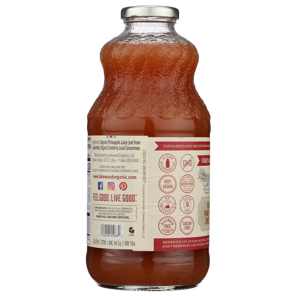 Lakewood Juice Organic Pineapple Cranberry, 6-32 fl oz