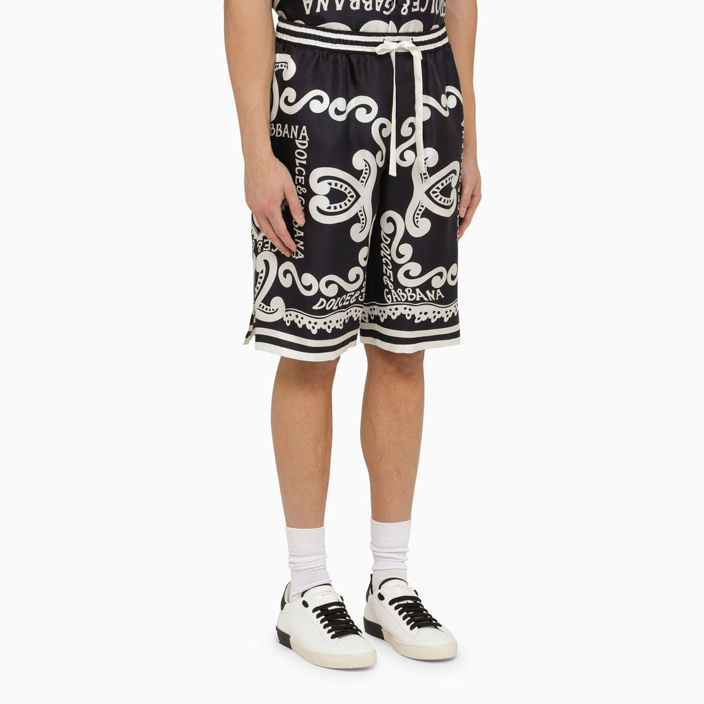 Dolce&Gabbana Silk Bermuda With Navy Print
