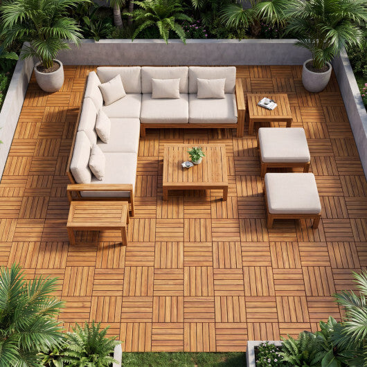 12 x 12 Inch 27 Pieces Acacia Wood Interlocking Deck Tiles with Waterproof Design-Natural