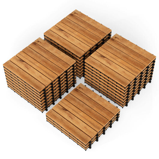 12 x 12 Inch 27 Pieces Acacia Wood Interlocking Deck Tiles with Waterproof Design-Natural