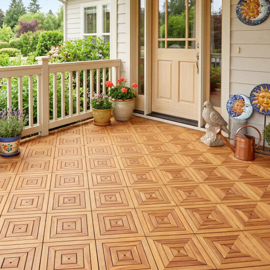 12 x 12 Inch 24 Pieces Acacia Wood Interlocking Deck Tiles with Waterproof Design-Natural