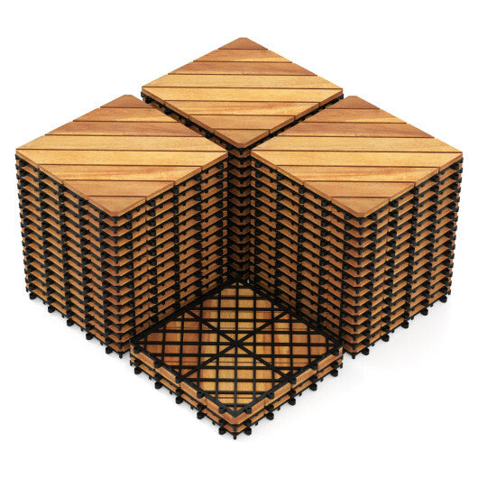 12 x 12 Inch 24 Pieces Acacia Wood Interlocking Deck Tiles with Waterproof Design-Natural