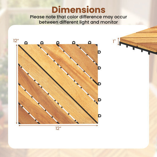 12 x 12 Inch 24 Pieces Acacia Wood Interlocking Deck Tiles with Waterproof Design-Natural