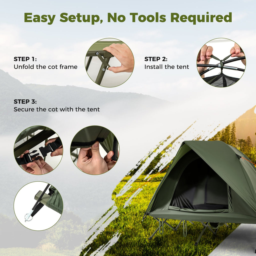 2-Person Camping Cot Tent Foldable Off-Ground Camping Combo for Adults