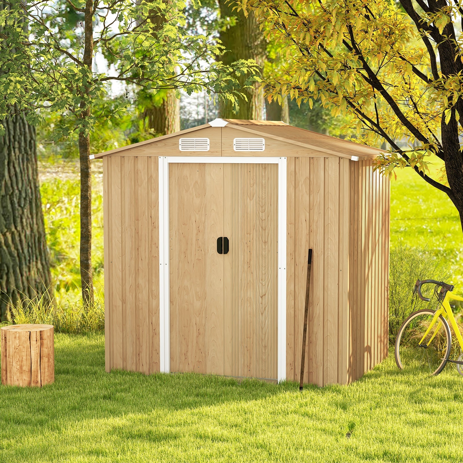 6 x 4 Feet Galvanized Steel Storage Shed with Lockable Sliding Doors