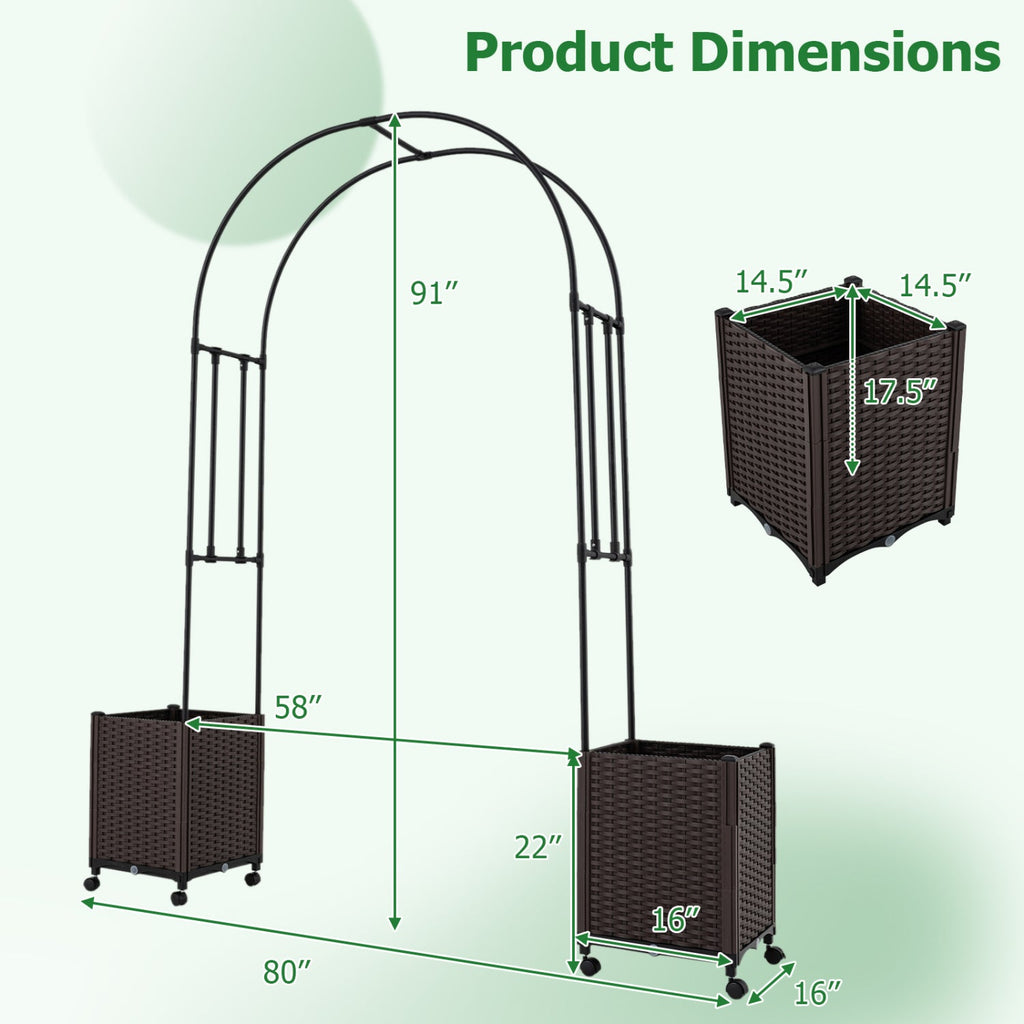Garden Arch Trellis with 2 Self-watering Planter Boxes for Party Yard Lawn