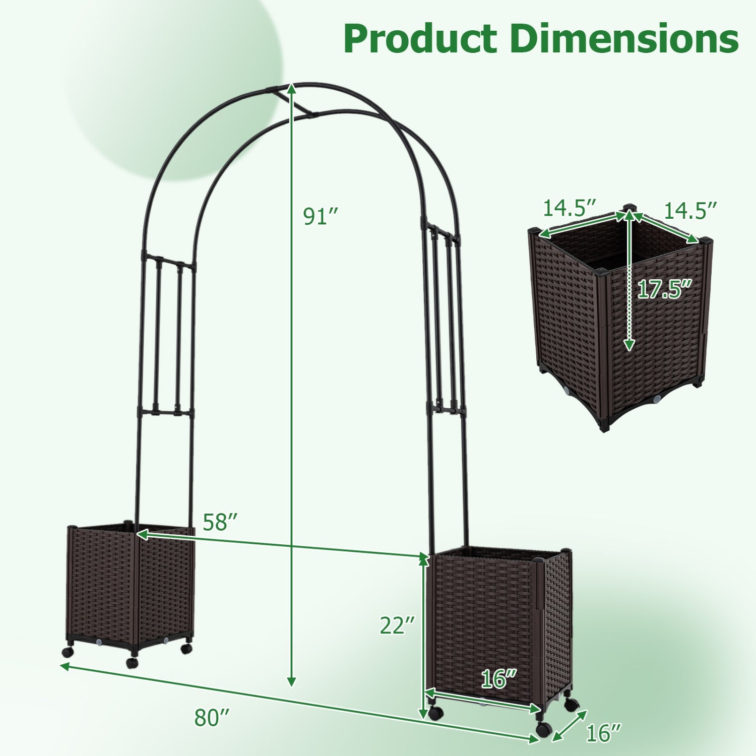 Garden Arch Trellis with 2 Self-watering Planter Boxes for Party Yard Lawn