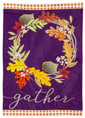 Gather Fall Leaves Wreath Garden Flag 2 Sided Decorative