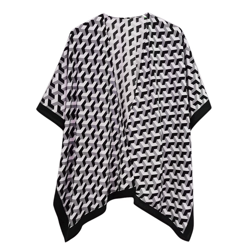 Geometric Pattern Print Ruana Poncho