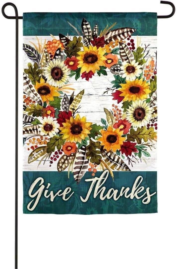 Give Thanks Wreath Garden Flag 2 Sided Thanksgiving