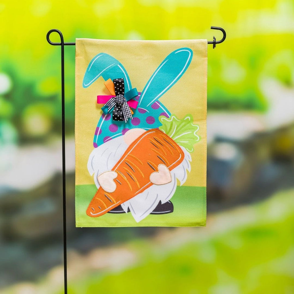 Gnome Bunny Easter Garden Flag 2 Sided Burlap