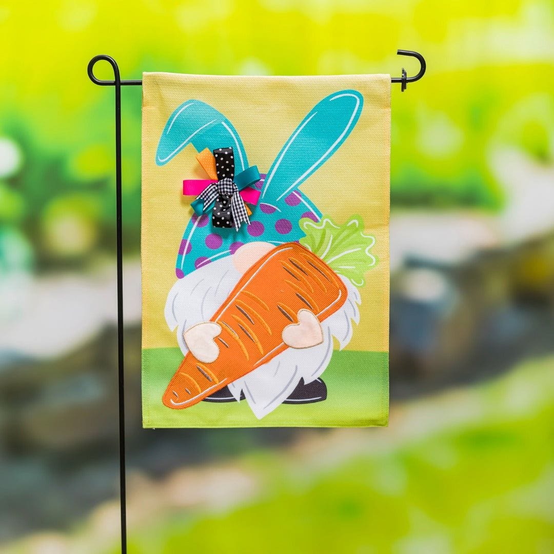 Gnome Bunny Easter Garden Flag 2 Sided Burlap