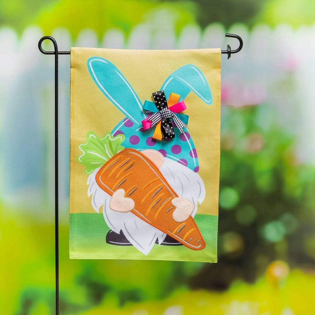 Gnome Bunny Easter Garden Flag 2 Sided Burlap