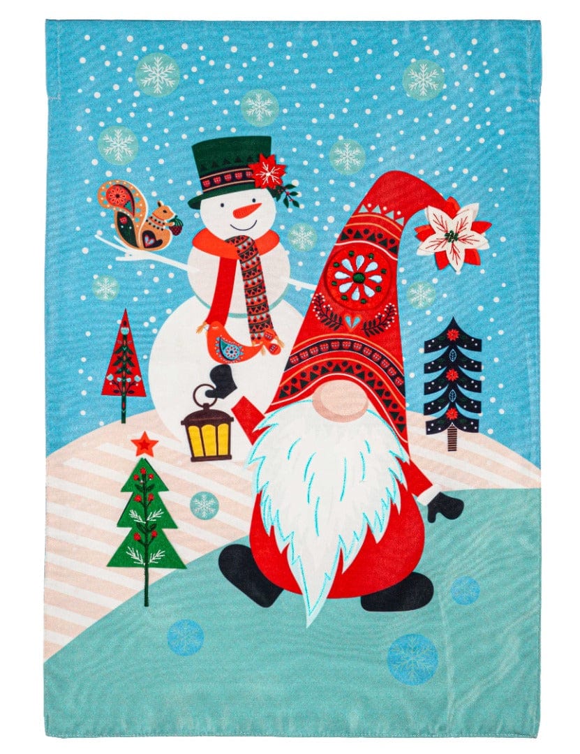 Gnome Snowman Garden Flag 2 Sided Applique
