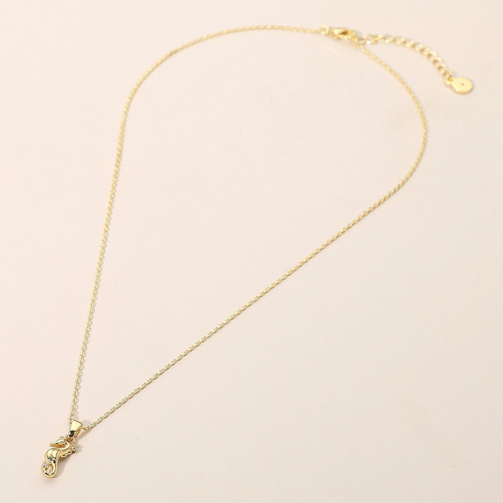 14K Gold Dipped CZ Stone Paved Reindeer Pendant Necklace