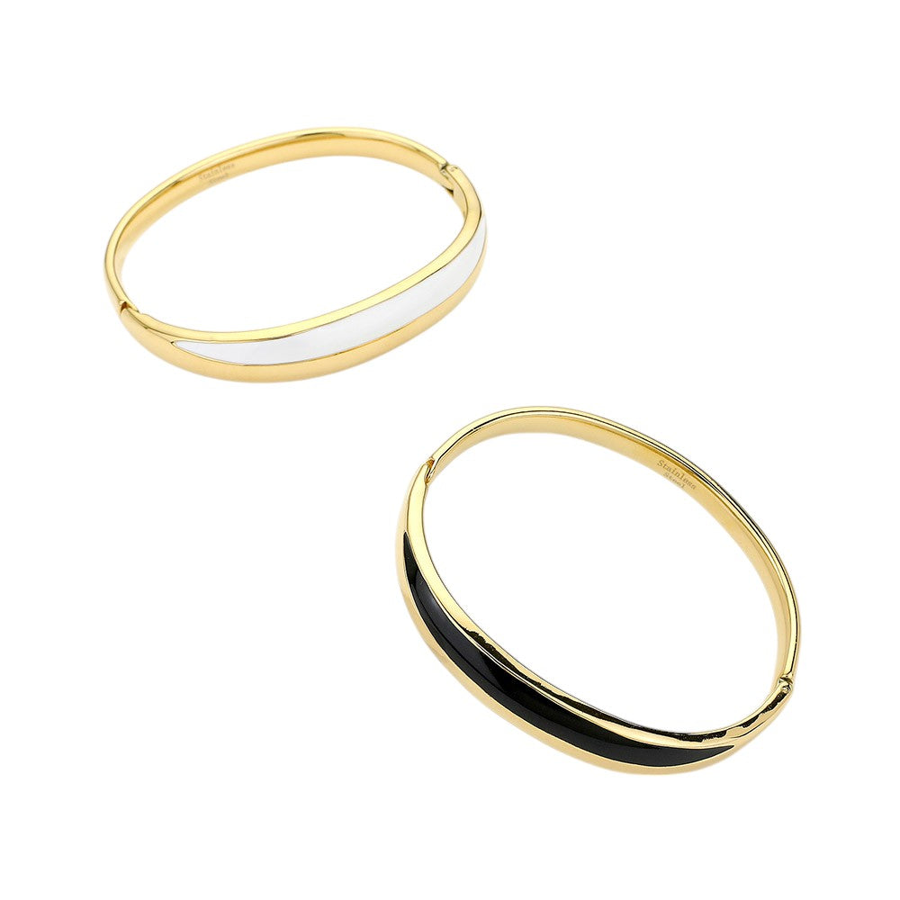Stainless Steel Enamel Hinged Bangle Bracelet
