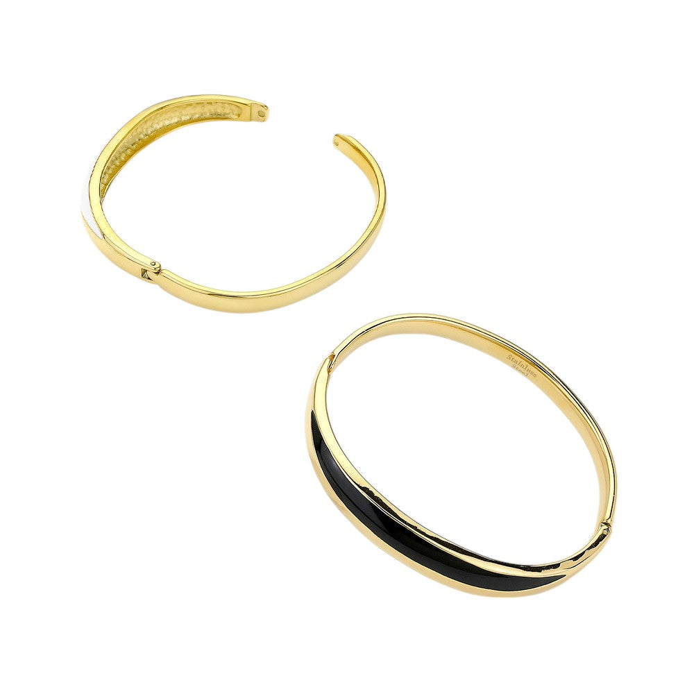 Stainless Steel Enamel Hinged Bangle Bracelet