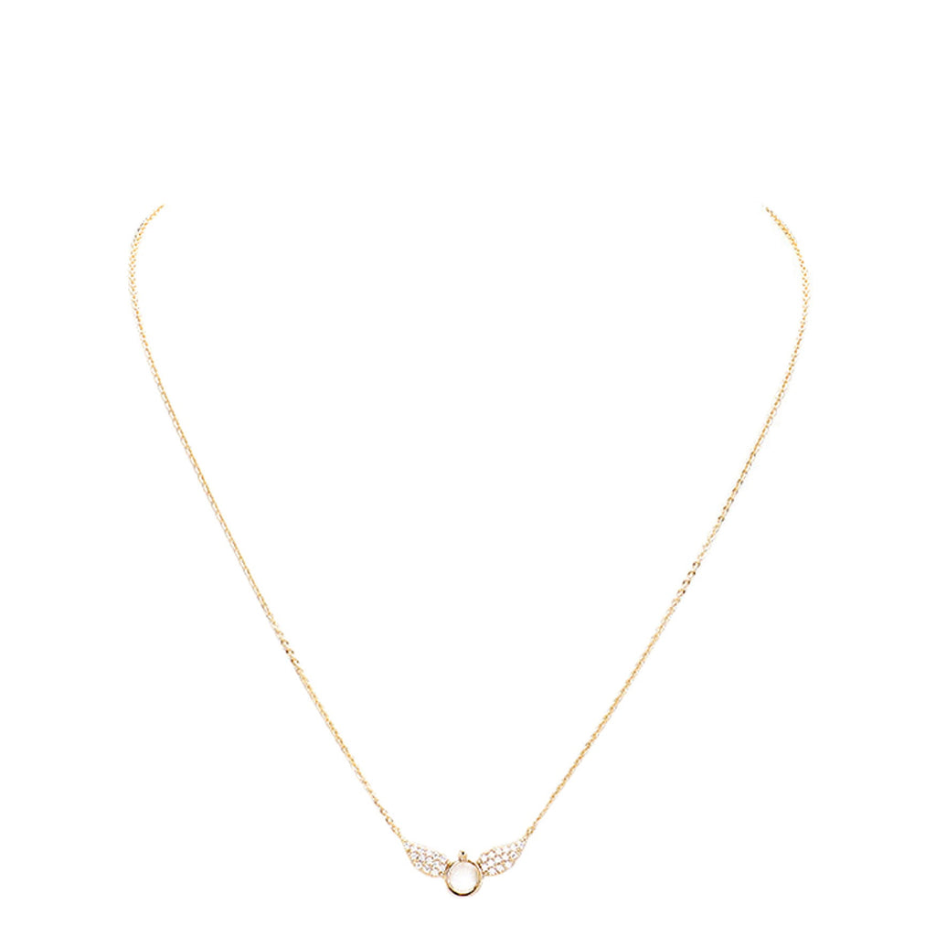 Gold Dipped Cubic Zirconia Wings Pendant Necklace