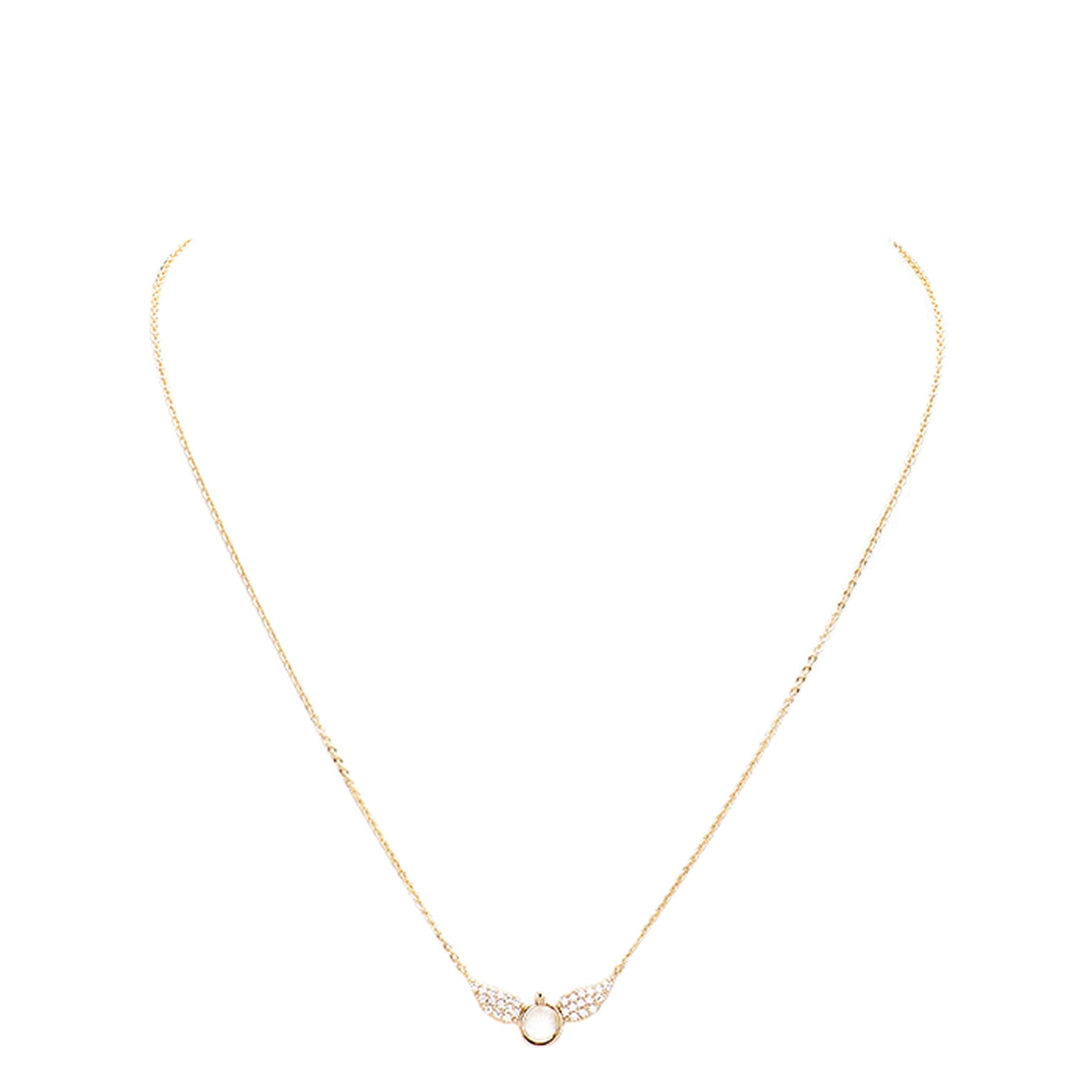 Gold Dipped Cubic Zirconia Wings Pendant Necklace