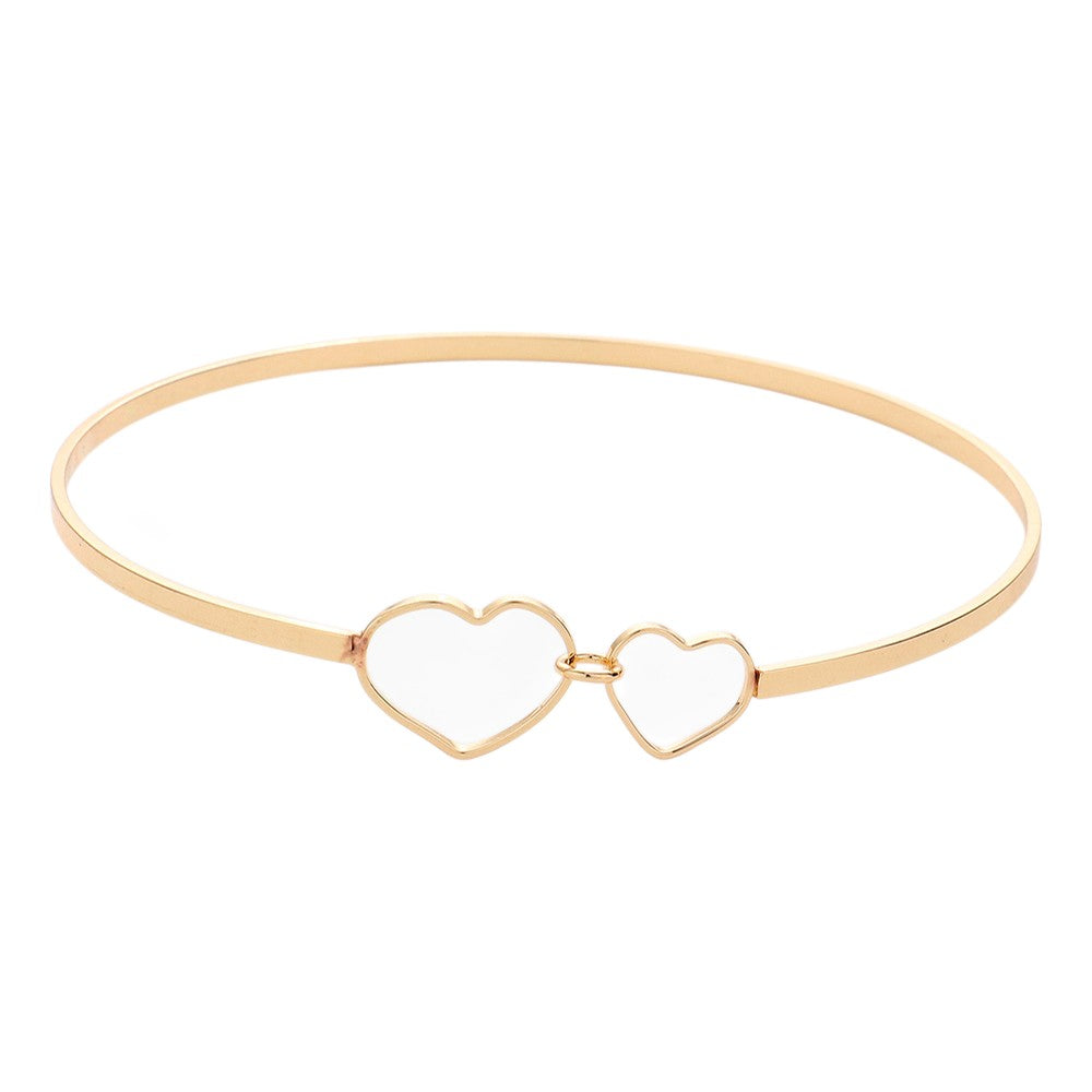Double Open Metal Heart Link Bangle Bracelet