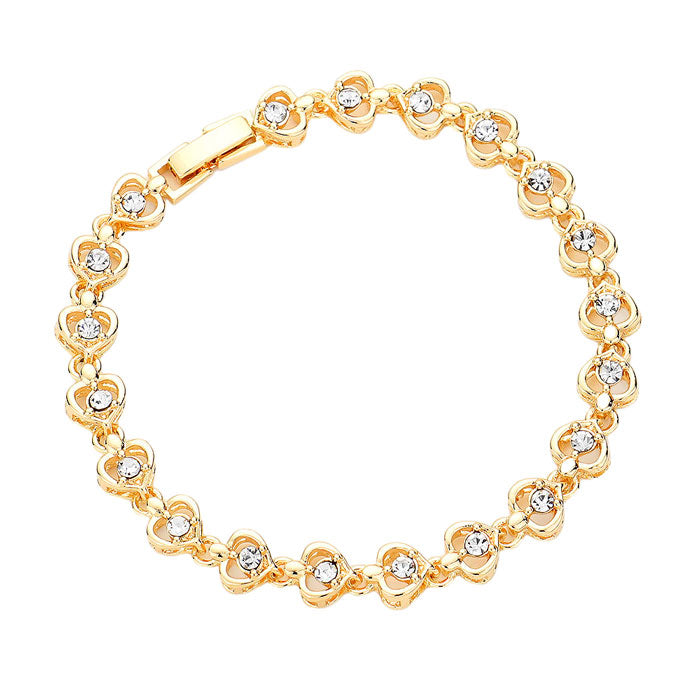 Fashionable Stone Embellished Metal Heart Evening Bracelet