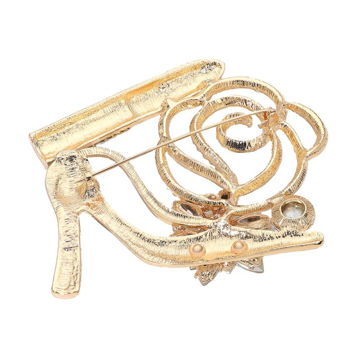 Rhinestone Embellished Flower Accent Glam High Heel Lipstick Pin Brooch