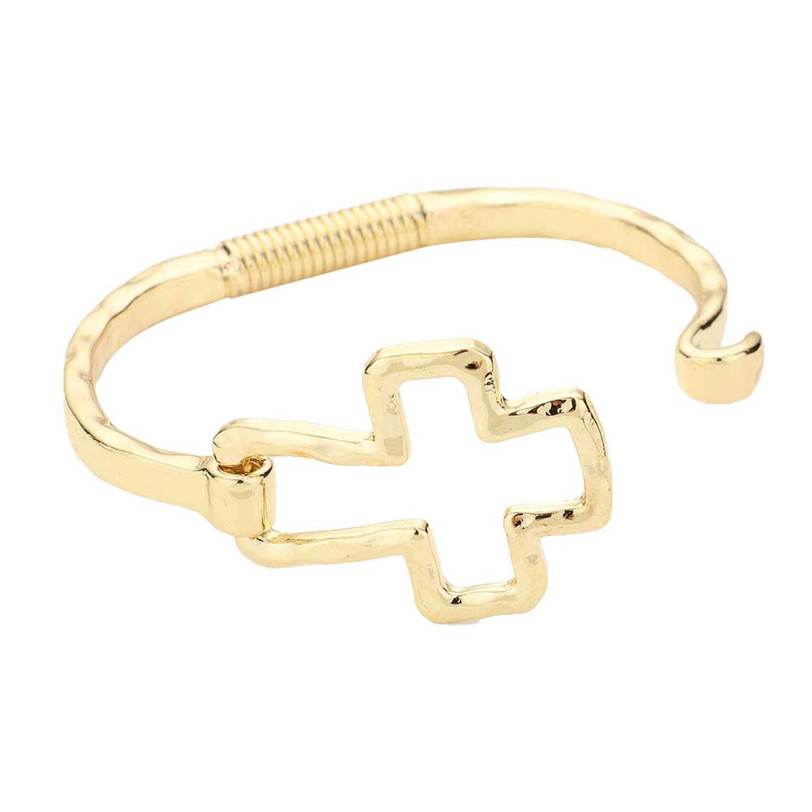 Hammered Open Metal Cross Hook Bracelet