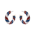 Patriotic American USA Glittered Enamel Twist Hoop Earrings