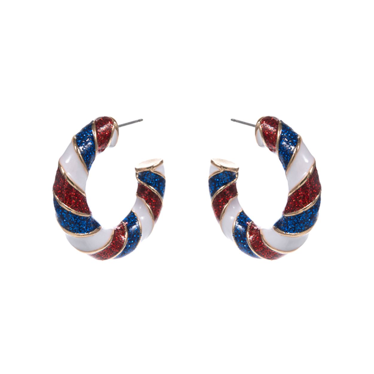 Patriotic American USA Glittered Enamel Twist Hoop Earrings
